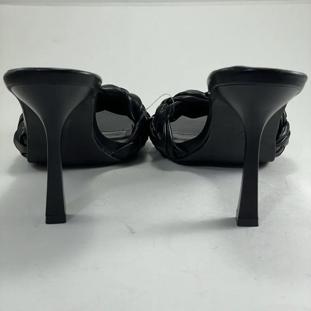 Braided Vegan Leather Square Toe Sandals 4” Womens 6/8.5/9 Black Bella Marie New